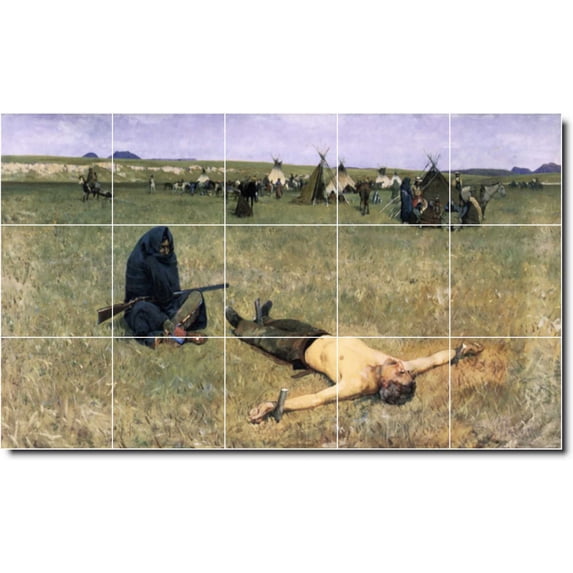 Ceramic Tile Mural-Henry Farny Western Bathroom Tile Mural 12. 40" w x 24" h using (15) 8 x 8 ceramic tiles