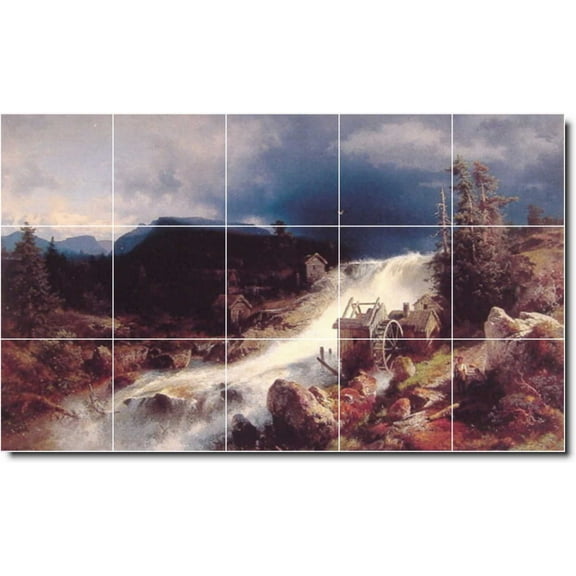 Ceramic Tile Mural-Herman Herzog Country Painting 166. 21.25" w x 12.75" h using (15) 4.25 x 4.25 ceramic tiles