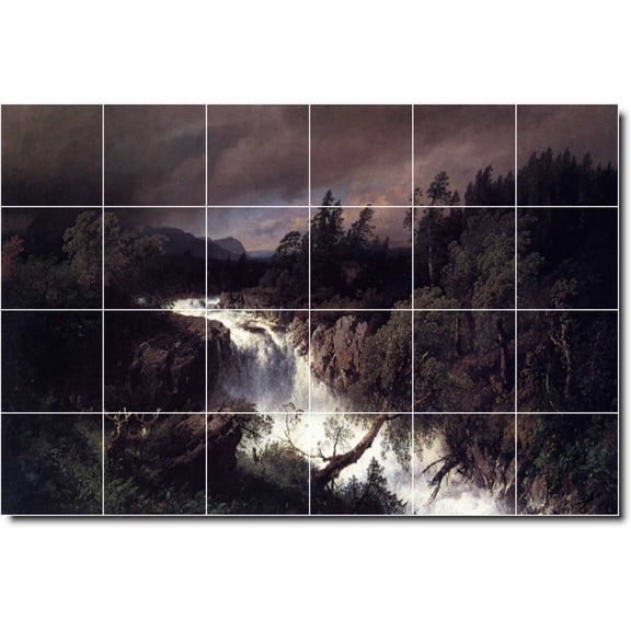 Ceramic Tile Mural-Herman Herzog Waterfalls Shower Tile Mural 23. 25.5" w x 17" h using (24) 4.25 x 4.25 ceramic tiles