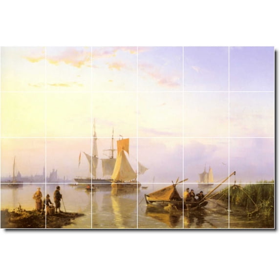 Ceramic Tile Mural-Hermanus Koekkoek Ships 2. 25.5" w x 17" h using (24) 4.25 x 4.25 ceramic tiles