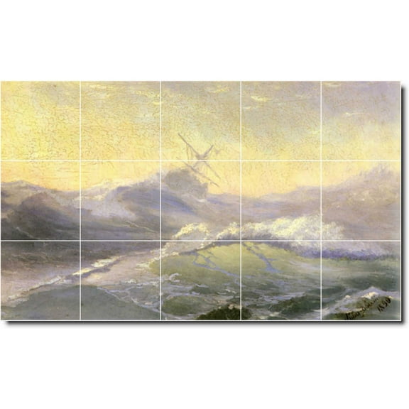 Ceramic Tile Mural-Ivan Aivazovsky Waterfront Painting 228. 21.25" w x 12.75" h using (15) 4.25 x 4.25 ceramic tiles