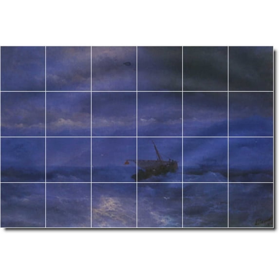 Ceramic Tile Mural-Ivan Aivazovsky Waterfront Painting 229. 25.5" w x 17" h using (24) 4.25 x 4.25 ceramic tiles