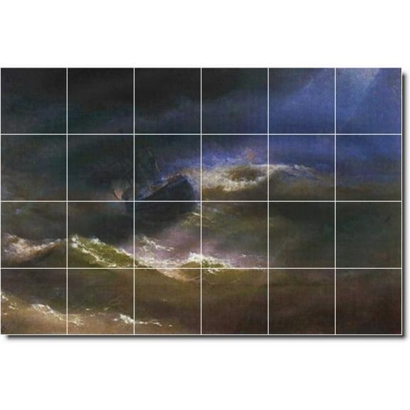Ceramic Tile Mural-Ivan Aivazovsky Waterfront Painting 234. 48" w x 32" h using (24) 8 x 8 ceramic tiles