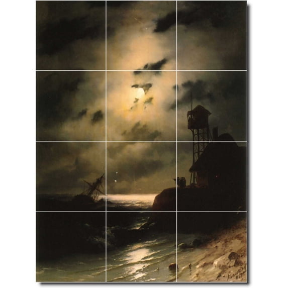 Ceramic Tile Mural-Ivan Aivazovsky Waterfront Painting 236. 36" w x 48" h using (12) 12 x 12 ceramic tiles