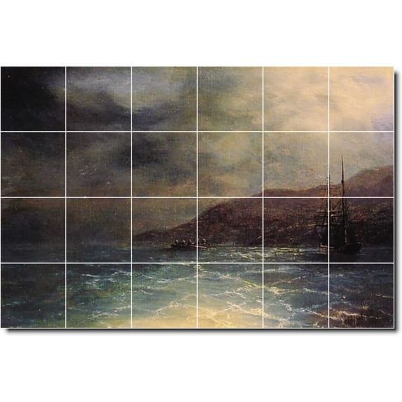 Ceramic Tile Mural-Ivan Aivazovsky Waterfront Painting 237. 25.5" w x 17" h using (24) 4.25 x 4.25 ceramic tiles