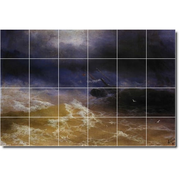 Ceramic Tile Mural-Ivan Aivazovsky Waterfront Painting 243. 36" w x 24" h using (24) 6 x 6 ceramic tiles