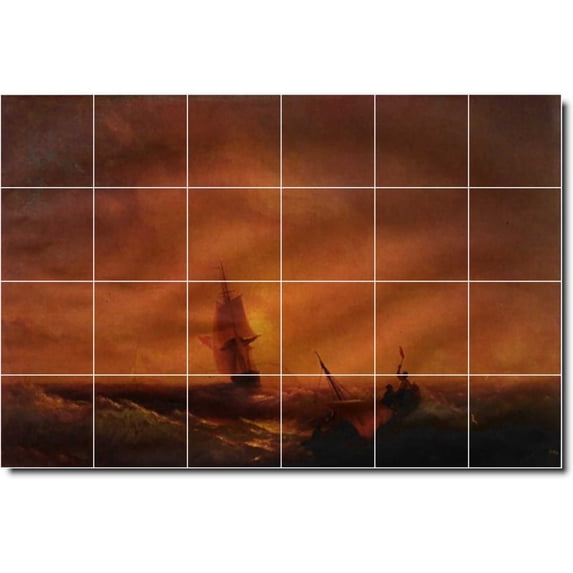 Ceramic Tile Mural-Ivan Aivazovsky Waterfront Painting 244. 48" w x 32" h using (24) 8 x 8 ceramic tiles