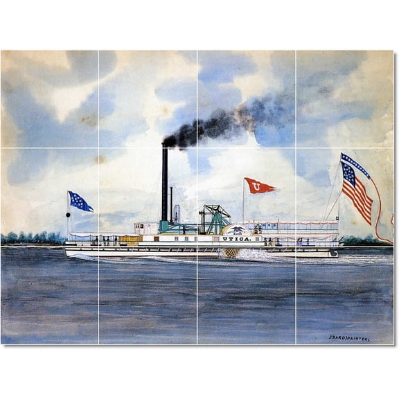 Ceramic Tile Mural-James Bard Ship Boat Painting 106. 48" w x 36" h using (12) 12 x 12 ceramic tiles