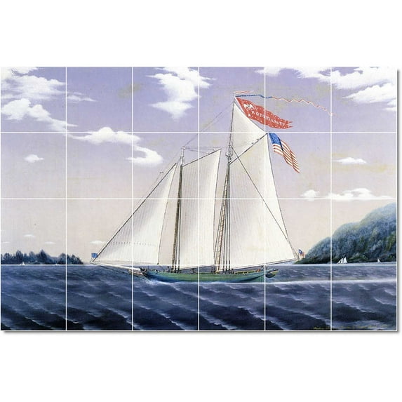 Ceramic Tile Mural-James Bard Ship Boat Painting 90. 72" w x 48" h using (24) 12 x 12 ceramic tiles