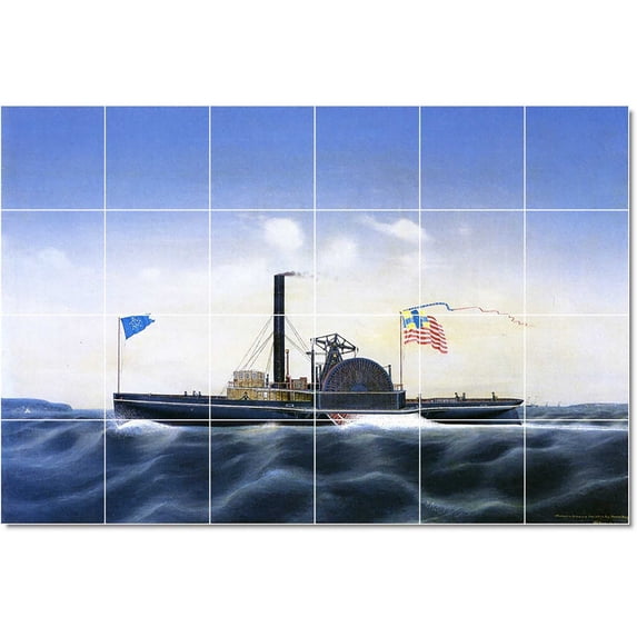 Ceramic Tile Mural-James Bard Ships Tile Mural Construction. 25.5" w x 17" h using (24) 4.25 x 4.25 ceramic tiles