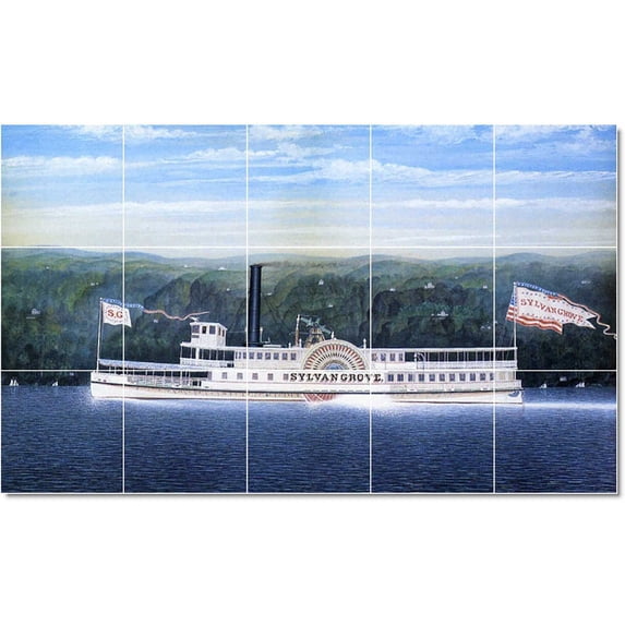 Ceramic Tile Mural-James Bard Ships Tile Mural Floor Remodel. 60" w x 36" h using (15) 12 x 12 ceramic tiles