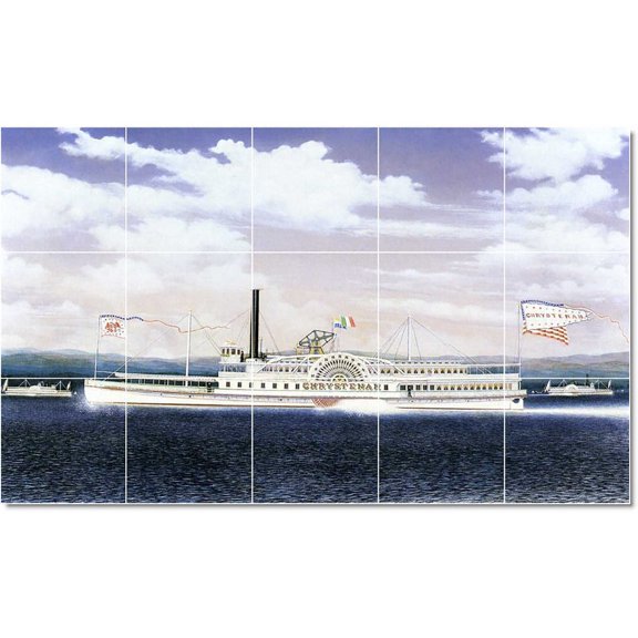Ceramic Tile Mural-James Bard Ships Tile Mural House Construction Design. 21.25" w x 12.75" h using (15) 4.25 x 4.25 ceramic tiles