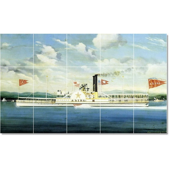 Ceramic Tile Mural-James Bard Ships Tile Mural House Remodel Decor. 21.25" w x 12.75" h using (15) 4.25 x 4.25 ceramic tiles