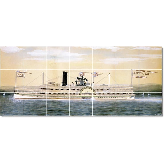 Ceramic Tile Mural-James Bard Ships Tile Mural Interior Decorating Ideas. 29.75" w x 12.75" h using (21) 4.25 x 4.25 ceramic tiles