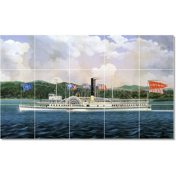 Ceramic Tile Mural-James Bard Ships Tile Mural Interior Renovate Decor. 21.25" w x 12.75" h using (15) 4.25 x 4.25 ceramic tiles