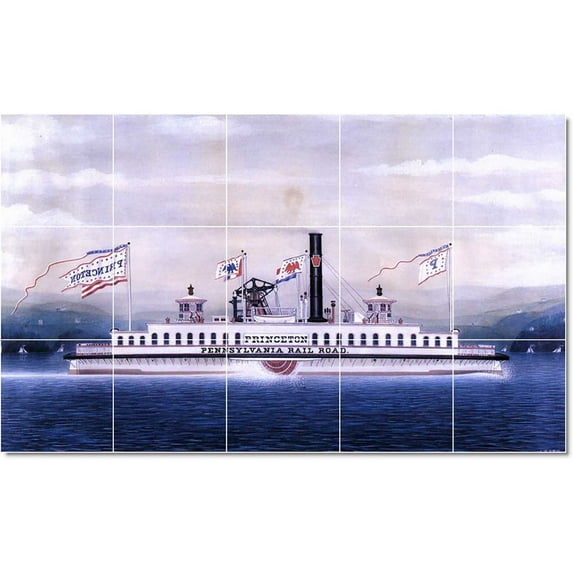 Ceramic Tile Mural-James Bard Ships Tile Mural Modern House. 21.25" w x 12.75" h using (15) 4.25 x 4.25 ceramic tiles