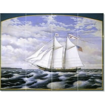 Ceramic Tile Mural-James Bard Ships Tile Mural Residential Art 17" w x 12.75" h using (12) 4.25 x 4.25 ceramic tiles