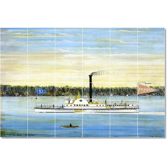 Ceramic Tile Mural-James Bard Ships Tile Mural Residential Remodeling Idea. 25.5" w x 17" h using (24) 4.25 x 4.25 ceramic tiles