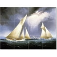thumbnail image 1 of Ceramic Tile Mural-James Buttersworth Ship Boat Painting 120. 17" w x 12.75" h using (12) 4.25 x 4.25 ceramic tiles, 1 of 3
