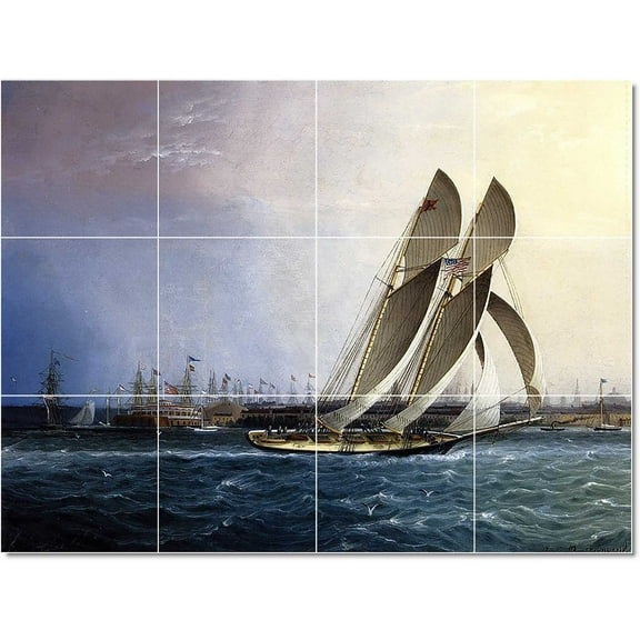 Ceramic Tile Mural-James Buttersworth Ship Boat Painting 122. 17" w x 12.75" h using (12) 4.25 x 4.25 ceramic tiles