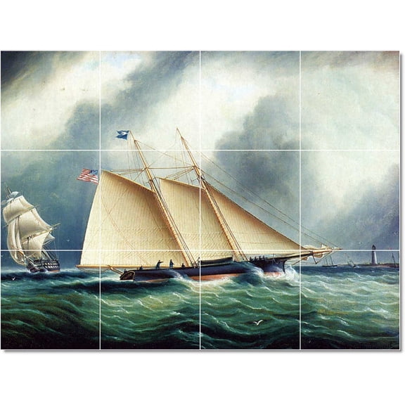 Ceramic Tile Mural-James Buttersworth Ship Boat Painting 142. 17" w x 12.75" h using (12) 4.25 x 4.25 ceramic tiles