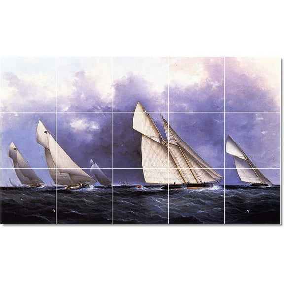 Ceramic Tile Mural-James Buttersworth Ships Tile Mural Commercial Design. 21.25" w x 12.75" h using (15) 4.25 x 4.25 ceramic tiles