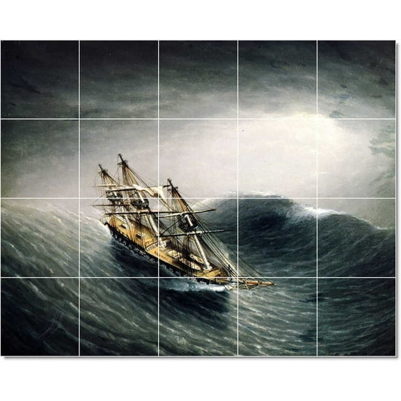 Ceramic Tile Mural-James Buttersworth Ships Tile Mural Home Construction Idea. 21.25" w x 17" h using (20) 4.25 x 4.25 ceramic tiles