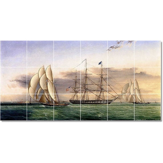 Ceramic Tile Mural-James Buttersworth Ships Tile Mural House Renovate Ideas. 72" w x 36" h using (18) 12 x 12 ceramic tiles