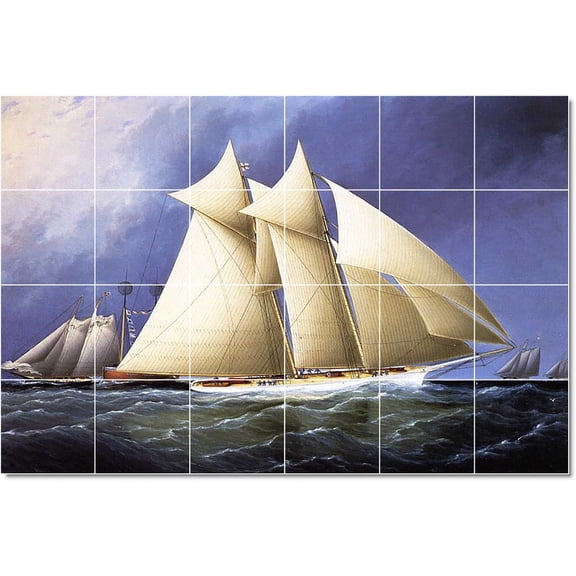 Ceramic Tile Mural-James Buttersworth Ships Tile Mural Interior Renovations Idea. 48" w x 32" h using (24) 8 x 8 ceramic tiles