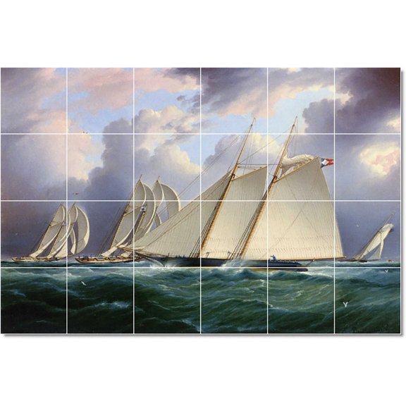 Ceramic Tile Mural-James Buttersworth Ships Tile Mural Modern. 25.5" w x 17" h using (24) 4.25 x 4.25 ceramic tiles
