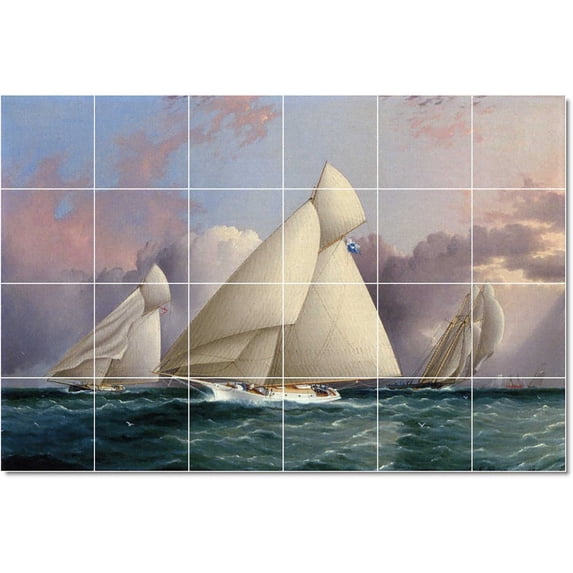 Ceramic Tile Mural-James Buttersworth Ships Tile Mural Residential Design. 72" w x 48" h using (24) 12 x 12 ceramic tiles