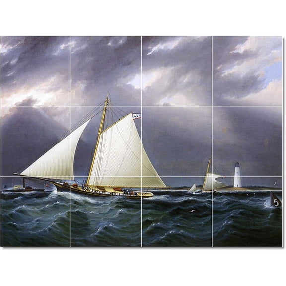 Ceramic Tile Mural-James Buttersworth Ships Tile Mural Traditional Home Decorating 48" w x 36" h using (12) 12 x 12 ceramic tiles