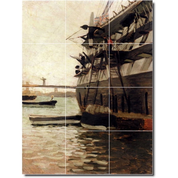 Ceramic Tile Mural-James Tissot Ships Floor Tile Mural 23. 12.75" w x 17" h using (12) 4.25 x 4.25 ceramic tiles