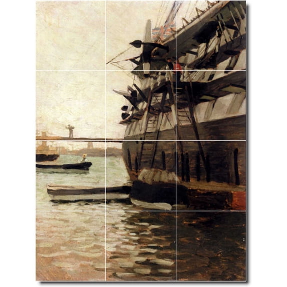 Ceramic Tile Mural-James Tissot Ships Floor Tile Mural 23. 36" w x 48" h using (12) 12 x 12 ceramic tiles