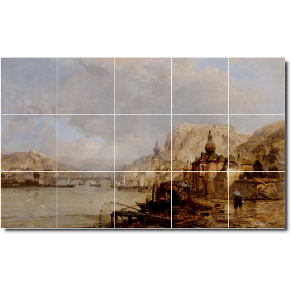 Ceramic Tile Mural-James Webb Waterfront Painting 249. 40" w x 24" h using (15) 8 x 8 ceramic tiles