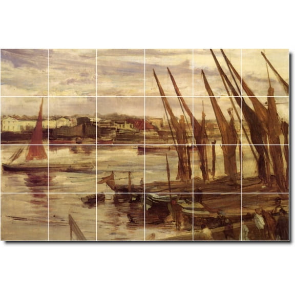 Ceramic Tile Mural-James Whistler Waterfront Painting 256. 25.5" w x 17" h using (24) 4.25 x 4.25 ceramic tiles