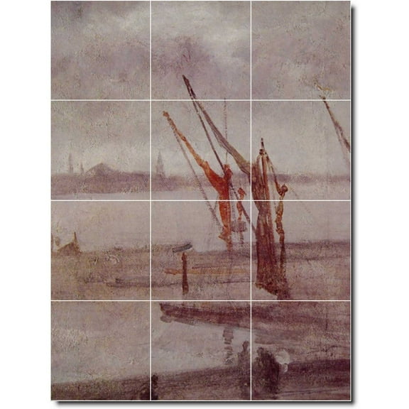 Ceramic Tile Mural-James Whistler Waterfront Painting 260. 12.75" w x 17" h using (12) 4.25 x 4.25 ceramic tiles