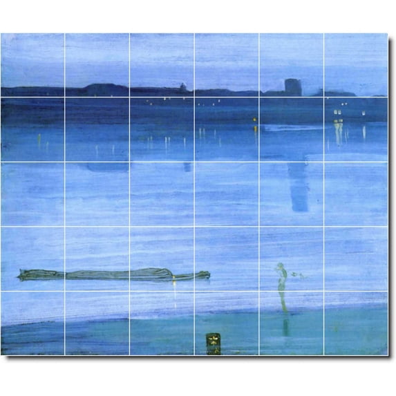 Ceramic Tile Mural-James Whistler Waterfront Painting 262. 25.5" w x 21.25" h using (30) 4.25 x 4.25 ceramic tiles