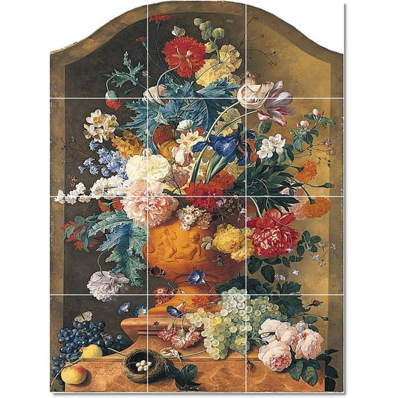 Ceramic Tile Mural-Jan Huysum Flowers Tile Mural Modern House Decor 24" w x 32" h using (12) 8 x 8 ceramic tiles