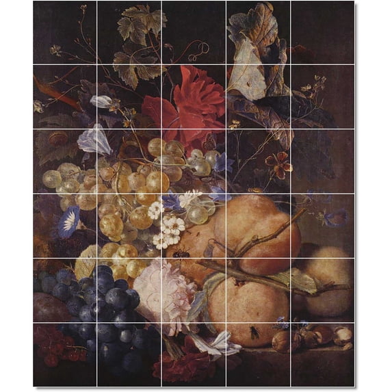 Ceramic Tile Mural-Jan Huysum Flowers Tile Mural Modern Interior Remodeling 21.25" w x 25.5" h using (30) 4.25 x 4.25 ceramic tiles