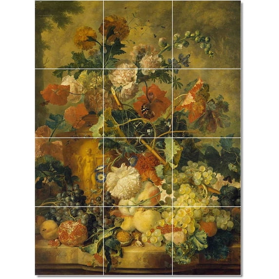 Ceramic Tile Mural-Jan van Huysum Flowers Painting 157. 24" w x 32" h using (12) 8 x 8 ceramic tiles