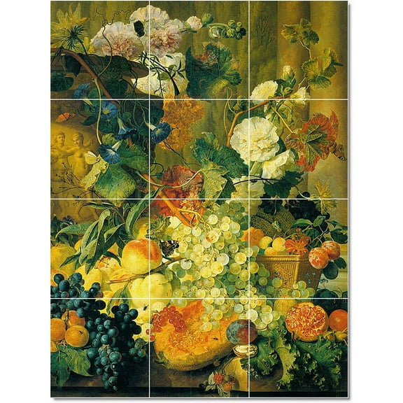 Ceramic Tile Mural-Jan van Huysum Flowers Painting 163. 12.75" w x 17" h using (12) 4.25 x 4.25 ceramic tiles
