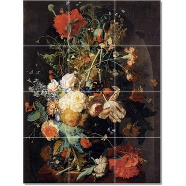 Ceramic Tile Mural-Jan van Huysum Flowers Painting 164. 12.75" w x 17" h using (12) 4.25 x 4.25 ceramic tiles