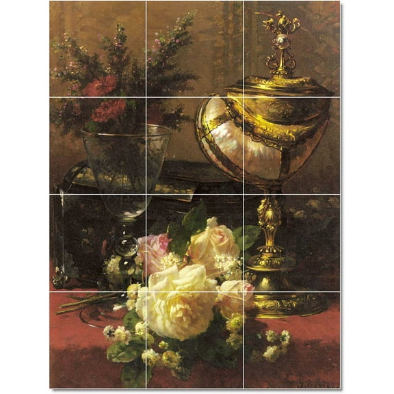 Ceramic Tile Mural-Jean Baptiste Robie Flowers Painting 165. 12.75" w x 17" h using (12) 4.25 x 4.25 ceramic tiles
