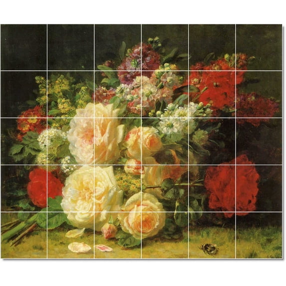 Ceramic Tile Mural-Jean Baptiste Robie Flowers Painting 181. 32" w x 24" h using (12) 8 x 8 ceramic tiles