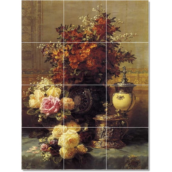 Ceramic Tile Mural-Jean Baptiste Robie Flowers Painting 188. 18" w x 24" h using (12) 6 x 6 ceramic tiles