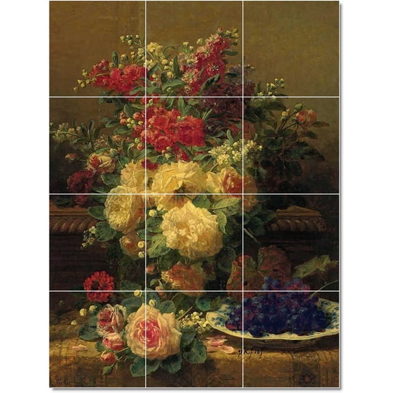 Ceramic Tile Mural-Jean Baptiste Robie Flowers Tile Mural House Renovations Idea. 30" w x 24" h using (20) 6 x 6 ceramic tiles