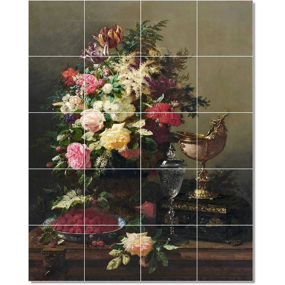 Ceramic Tile Mural-Jean Baptiste Robie Flowers Tile Mural Interior Renovate. 24" w x 30" h using (20) 6 x 6 ceramic tiles