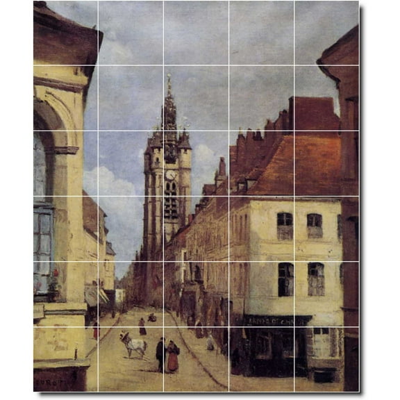 Ceramic Tile Mural-Jean Corot City Custom Tile Mural 9. 60" w x 72" h using (30) 12 x 12 ceramic tiles