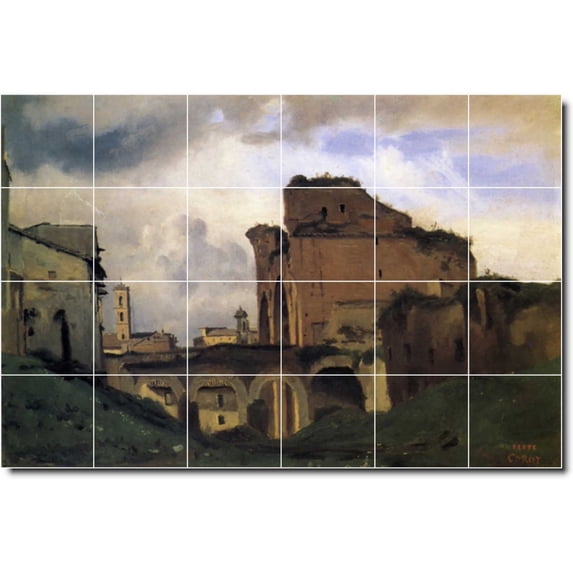 Ceramic Tile Mural-Jean Corot City Floor Tile Mural 10. 36" w x 24" h using (24) 6 x 6 ceramic tiles